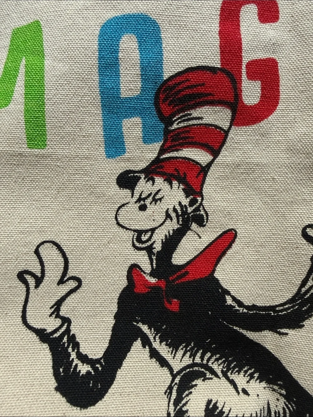 Dr. Seuss nwt Canvas Imagine Tote with Multicolor Lettering cat in the hat